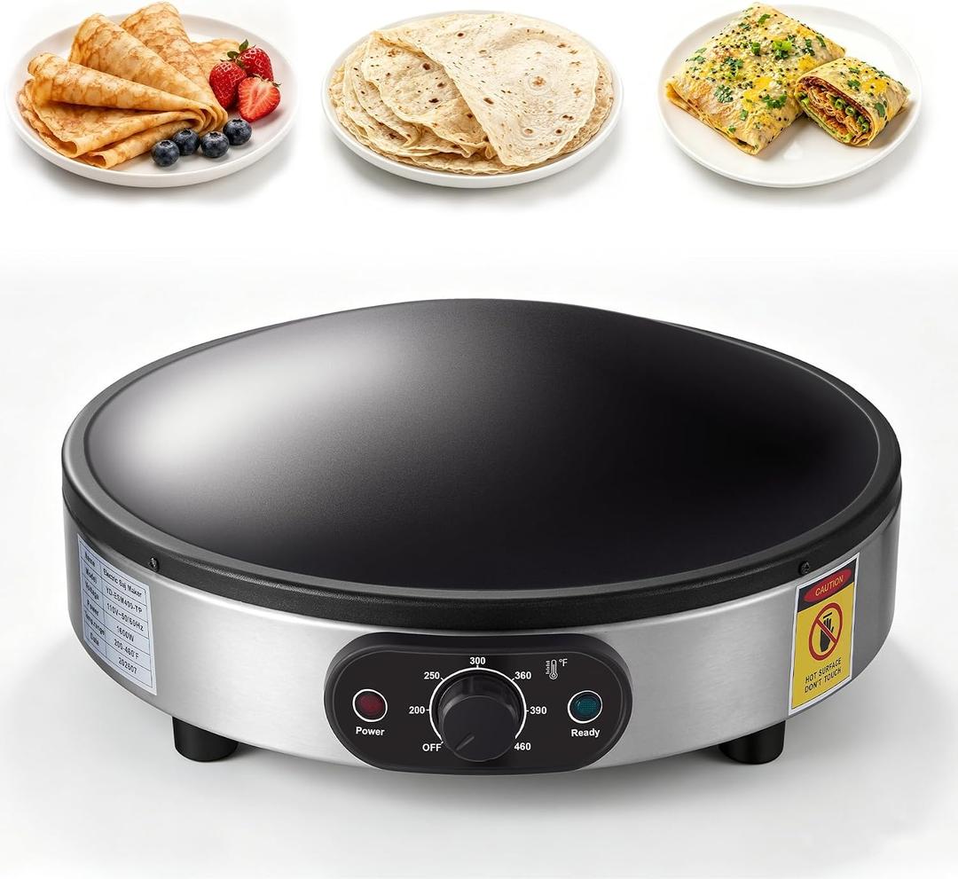 16 Inch Crepe Maker, 1600W Electric Saj Bread Maker, Tortilla Maker | Convex Dome Griddle, 200F-460F Adjustable, Non-Stick, Stainless Steel Commercial Grade, Flatbread Maker, Electric Saj Maker