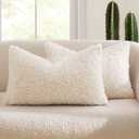 MIULEE Pack of 2 Lumbar Faux Fur Throw Pillow Covers 12x20 Inch Neutral White Boucle Decorative Sherpa Pillow Covers Fuzzy Accent Soft Sheepskin Fleece for Boho Home Decor Sofa Living Room Bed Chair