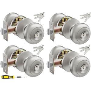 4 Pack Keyed Entry Door Knob Set, All Keyed Same Exterior and Interior Stainless Steel Door Locks, Satin Nickel Front/Entrance Door Knobs Handle 4 Pack Keyed Entry Door Knob Set, All Keyed Same Exterior and Interior Stainless Steel Door Locks, Satin Nickel Front/Entrance Door Knobs Handle