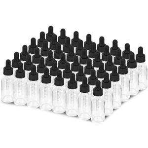 1 oz Dropper Bottle 48 Pack Clear Glass Boston Bottles 30ml with Eye Droppers Black Caps for Essential Oils, Perfume, Leak Proof Travel Bottles for Liquids