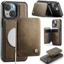 Usroom Compatible with Magsafe for iPhone 13 Wallet Case Magnetic Card Holder, RFID Blocking 2 in 1 Detachable Kickstand Shockproof Case for Women Men, Brown