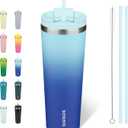 BJPKPK 30oz Insulated Tumbler With lid And Straw Stainless Steel Tumblers Travel Coffee Mug Reusable Thermal Cup,Sky