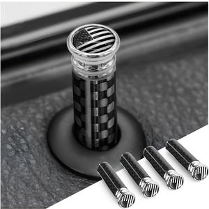 Moly Magnolia 4PCS Car Door Lock Knobs, American Flag Carbon Fiber Door Lock Pin Cover, Decorative Modification Door Lock Bolt Pin Cover, Auto Accessories Universal for SUV, Truck, Van (Black Flag)
