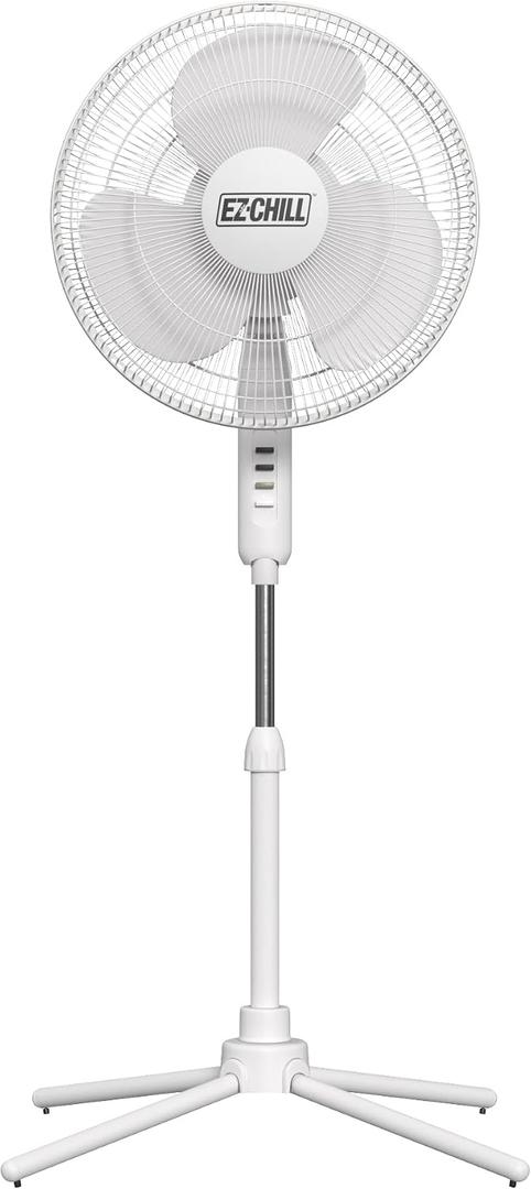 EZ-Chill 16 Oscillating Pedestal Fan, 3-speed Options, 90-Degree Oscillating Head, Adjustable Height and Tilt, Powerful Air Flow, White, MTSP15-16AZ