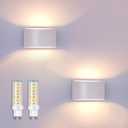 KICAAO Modern LED Wall Sconce,Warm White 3000K,Hardwired Indoor Outdoor Wall Lights Set of 2 Up and Down Wall Mount Light for Living Room Bedroom Hallway Corridor Conservatory(with G9 Bulbs) (White)