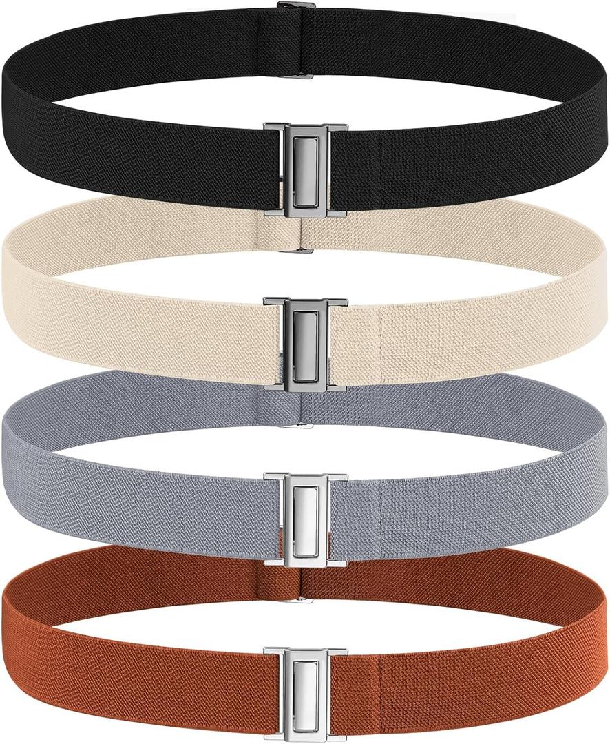 No Show Elastic Belts for Women with Invisible Flat Buckle Stretch Web Strap Belt for Jeans Pants Dresses