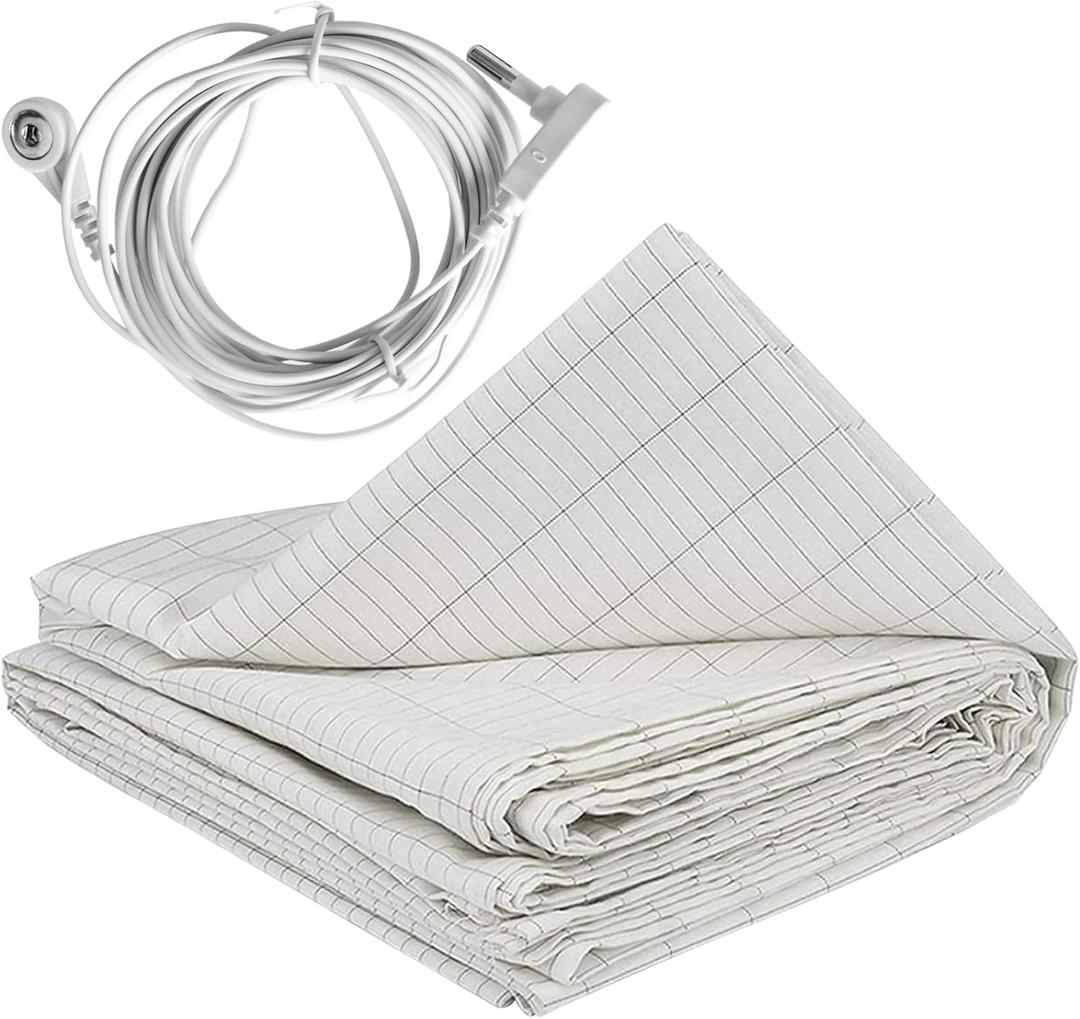 Grounding Mat Silver Conductive Earth Mat with 180inch Grounding Wire Grounding Sheet Foldable Earth Sheets Breathable Grounding Bed Sheet for Better Sleep 28 * 52inch, Magnetic Field Therapy