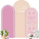 Chunful 3 Pcs Mexican Arch Backdrop Cover Baby Shower Photo Background Decor 2-Sided Round Top Lovely Backdrop Arch Cover for Mexican Wedding Birthday Party Decoration 6 ft/5 ft/4 ft (Brown-Pink)