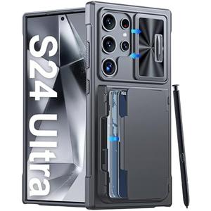 Vizvera for Samsung Galaxy S24 Ultra Case Wallet, RFID Cards Holder & Camera Cover & Kickstand for Women Men, Full Body Rugged Shockproof Silicone Case for S24 Ultra 6.8" 2024 Only-Gun Gray