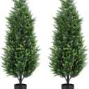4FT Tall Artificial Cedar Topiary Trees Set of 2, Artificial UV Resistant Potted Plants, Faux Bushes Fake Shrubs for Outdoor Indoor Home Entryway Front Porch Garden Patio Offices Living Room Decor