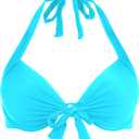 Ocean Blues Women's Push Up Bikini Top Halter Swimsuit Top (Blue, L)