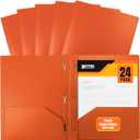 Better Office Products Orange Plastic 2 Pocket Folders with Prongs, Heavyweight, Letter Size Poly Folders, 24 Pack, with 3 Metal Prongs Fastener Clips, Orange