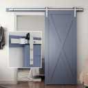 SMARTSTANDARD 6.6 Feet Brushed Nickel Sliding Barn Hardware Kit-Sturdy Silvery Track-Smoothly and Quietly-Simple and Easy to Install-Fit 36"-40" Wide Door Panel (I Shape Hanger)
