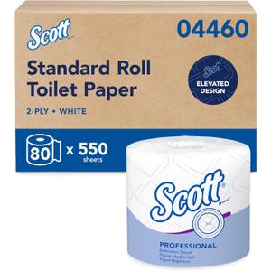 Scott Professional Standard Roll Bulk Toilet Paper (04460), 2-Ply, Elevated Design, White, Individually Wrapped (80 Rolls of 550 Sheets, 44,000 Sheet Total)