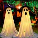2pcs Ghost Halloween Decorations Outdoor Indoor Light Up Ghost Decorations Kit 5FT DIY Adjustable standing Porch Yard Ghost Decor with 3D Luminous Spider & Hat Lighted Ghost Halloween Lawn Decorations