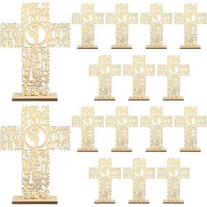 Marsui 16 Pcs Wooden Baptism Centerpieces for Table, Recuerdos De Bautizo para Religious Catholic Table Decor for Christening Communion Baby Shower Wedding VBS Sunday School Church(Angel with Cross)