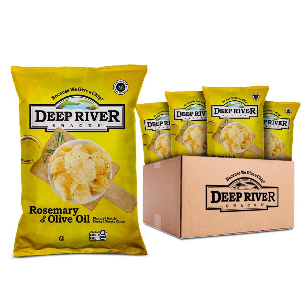 Deep River Rosemary & Olive Oil Kettle Cooked Chips 2 oz (Pack of 24), Gluten Free Potato Snack, Premium Quality, Healthy Crunchy Treat, Perfect for Parties, Lunches, and On-the-Go Snacking (EXP 03/08/27)