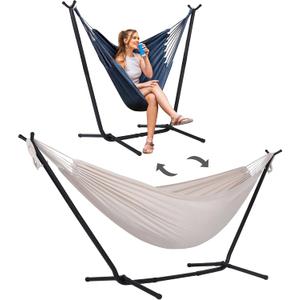 SUNCREAT 2-in-1 Hammocks Convertible Portable Double Hammock with Stand, Outdoor Hammock with Stand Included, Patented, Natural