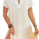 Blooming Jelly Womens Swimsuit Coverup Textured Bathing Suit Cover Up Swimwear V Neck Beach Dress Shirt 2026 (M)