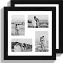 12x12 Picture Frame Set of 2, Black Wood Frame with Glass Collage Frame, Display Pictures 4-4x6 With Mat or 12 x 12 Without Mat, Square Photo Frames Collage for Wall Hanging or Tabletop