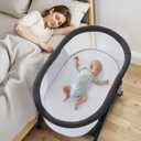 Jaoul Baby Bassinet, Portable Baby Travel Crib for Baby Bed with Wheels Comfy Mattress Mosquito Net Storage for Infant Newborn Lightweight and Breathable Mesh Design Dark Grey