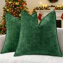 decorUhome Spring Couch Throw Pillow Covers 20x20 Set of 2, Decorative Soft Velvet Modern Cozy Chenille Pillow Cases with Elegant Design for Sofa Bed Living Room Home Decor, Green