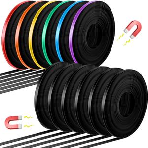 AmazingSpark 12 Rolls Magnetic Tape Roll Thin Strips 1/4 in x 19.7 ft Whiteboard Magnet Tape Line Magnetic Boarder Marking Line for Classroom Office Graphic Divider Art Decorative(7 Color,0.24 Inch)