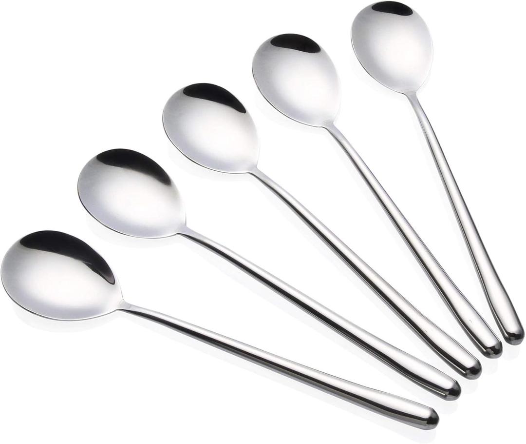 Stainless Steel Soup Spoons Long Handled Spoons Silver Pack of 5 (8.7x1.6 inches)