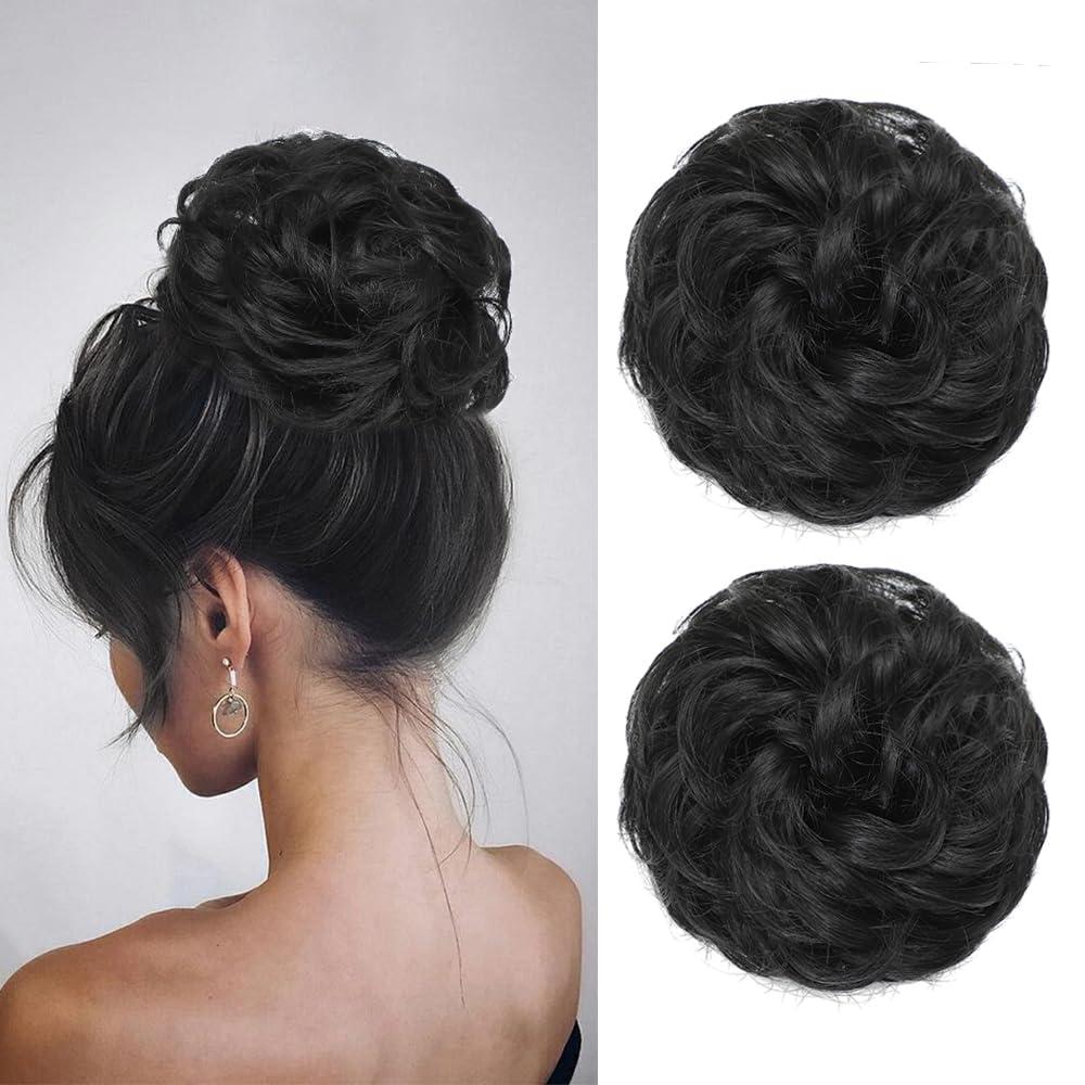 2PCS Messy Bun Hair Piece Wavy Curly Tousled Updo Hair Buns Synthetic Chignon Elastic Hair Band Fake Bun Hair Pieces for Women (Natural Black, 2PCS Same) 2PCS Messy Bun Hair Piece Wavy Curly Tousled Updo Hair Buns Synthetic Chignon Elastic Hair Band Fake Bun Hair Pieces for Women (Natural Black, 2PCS Same)