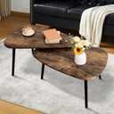 WDSHIYI Nesting Coffee Tables, Nested Table with Wooden Legs Set of 2 - Triangle Side Table for Living Room, Bedroom, Minimalist Bamboo, Apartment & Small Spaces, Tiger