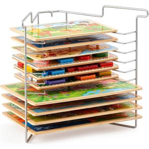 Sintuff Puzzle Organizer Rack, 10-Tier Wire Puzzle Holder for Chunky & Flat Jigsaws, Adjustable Angle Rack Fits Most 12 x 9 in Large & Small Puzzles Boards, Space-Saving Storage Shelf