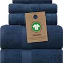 Alusa Home 100% Organic Zero-Twist Cotton Towels - GOTS Certified Luxury Bath Towels - Ultra Soft & Plush 700GSM Long-Staple Cotton - 6 Piece Towel Set (Navy Blue)