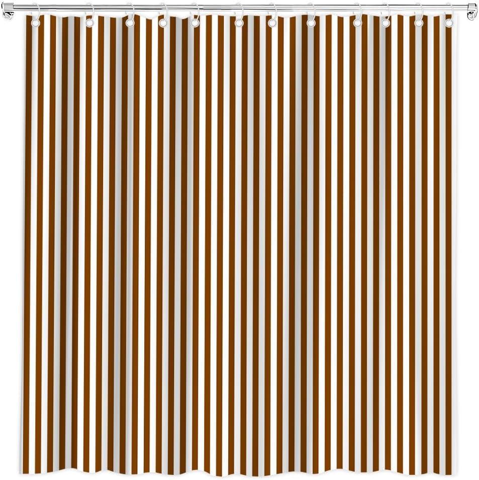 Rust Brown and White Striped Shower Curtain Abstract Classic Vertical Stripe Graphic Geometric Lines Modern Minimalist Bath Curtain Fabric Bathroom Accessories Decor with Hooks 70W x75L