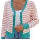 Teepie Women's Lightweight Cardigans Casual Long Sleeve V-Neck Button Print Sweaters Open Front Outerwear (X-Large, Orange White-green)