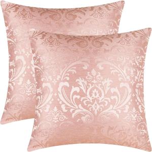 CaliTime Pack of 2 Throw Pillow Covers Cases for Couch Sofa Home Decoration Vintage Damask Floral Shining & Dull Contrast 18 X 18 Inches Dusty Pink