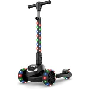 Jetson 3-Wheel Light-Up Kick Scooter, Lights on Stem & Wheels, Height Adjustable Handlebar, Rear Brake, Foldable, Ages 3+ (Jupiter Mini Black)