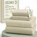 LANE LINEN 100% Organic Cotton Queen Size Sheets Set, Eco Friedly Mercerized Fully Elasticized Queen Sheets, Naturally Temperature Regulating Cooling Cotton Sheets- Linen