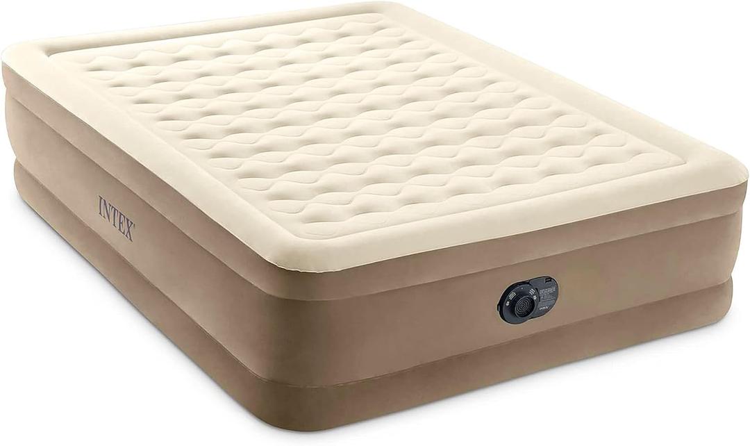 Intex Dura-Beam Deluxe Ultra Plush Air Mattress - Fiber-Tech  Built-in Electric Pump  18in Bed Height  600lb Weight Capacity  Queen Size