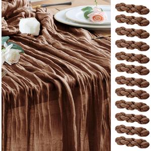 Wokceer Cheesecloth Table Runner 12Pack 10FT Brown Boho Gauze Cheese Cloth Table Runner for Party Long Rustic Sheer Table Runners for Baby Bridal Shower Wedding Easter Table Decor