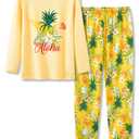 Beezizac Girls Yellow Pineapple Pajamas 2-Piece Long Sleeve & Pants PJ Set Cute Winter Jammies Size 12