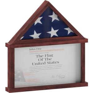 Flash Furniture Quincy Flag and Certificate Display Case, Solid Pine Wood Flag Shadow Box Fits 9x5 Folded Burial Flag, Mahogany Finish (4.5"Dx26.5"Wx26.5"H)