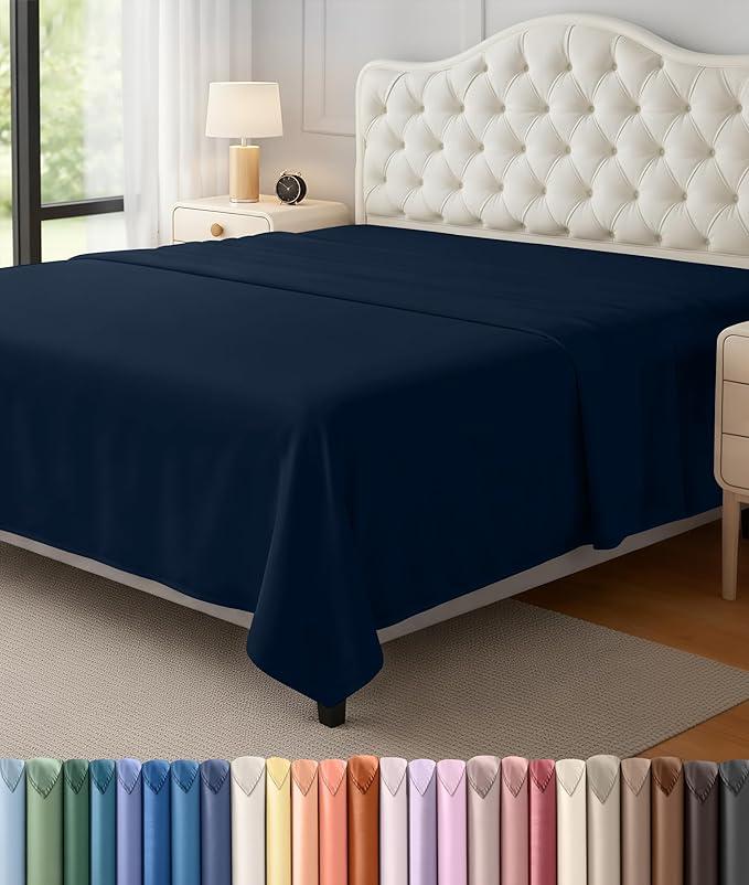 Utopia Bedding Flat Sheet - 1 Pack (Queen, Navy) - Soft Brushed Microfiber Fabric - Shrinkage & Fade Resistant Top Sheet - Easy Care Bed Sheet