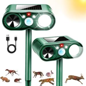 2Pack Upgraded Sonic Fortress Pro Deer Repellent Solar Ultrasonic Animal Repellent Outdoor Cat Deterrent with Motion Sensor Strobe Light for Skunk Rabbit Raccoon Squirrel Fortress Pro for Yard Garden