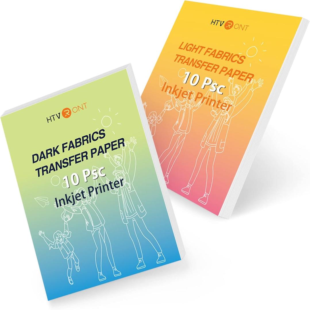 HTVRONT Heat Transfer Paper for T Shirts - 20 Pack Mixed Light & Dark Iron on Transfer Paper,8.5" x 11" Printable Heat Transfer Vinyl for Inkjet Printer, Durable & Easy to Use