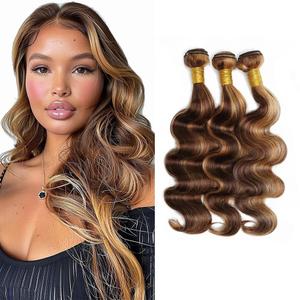 Highlight Blonde Body Wave 26 28 30 Inch Brazilian Virgin Remy P4/27 Bundles Double Weft Two Tone Blonde Mixed With Brown Wet and Wavy Bundles Brown Highlights