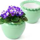2pcs African Violet Planter Pot - 6.5inch Self Watering Green Ceramic Pot with Creamic Reservoir