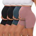 Dalavch 4 Pack Women's Maternity Yoga Shorts Over the Belly Pregnancy Biker Workout Active Athletic Pregnant Shorts 5 (Large, 2 Black 1 Pink 1 Blue)