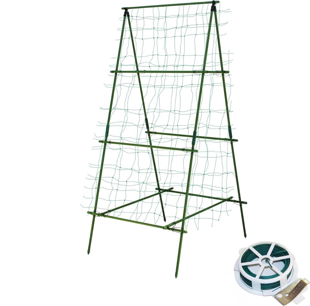 70.9" H x 35.5" W Cucumber Trellis A Frame Trellis for Climbing Plants Support for Raised Bed Garden Trellis for Vegetables Fruit Vine Cucumber Garden Lightweight, Green