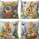 Easter Pillow Covers 18x18 Inch Set of 4 Bunny Eggs Throw Pillow Covers Easter Floral Butterfly Decorative Pillowcase Cushion Case for Home Sofa Living Room Farmhouse Decorations
