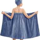 Bath Wrap Towels for Women – Adjustable Spa Shower Wrap with Super Absorbent Microfiber, Quick-Dry Body & Hair Towel Set for Home, Hotel, Beach, Pool, Gym, Travel – Blue